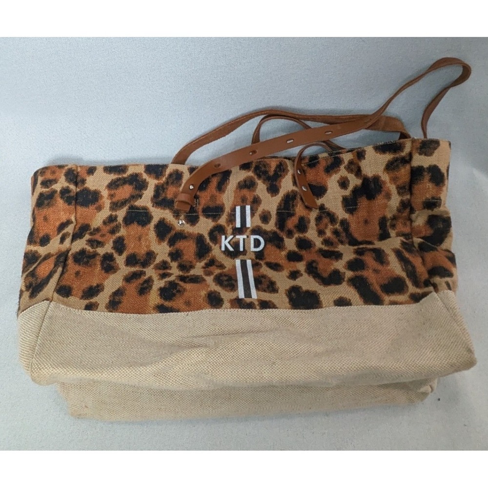 Apolis Market Bag Women Large Tan Leopard Jute Tote Good Monogram KTD Leather